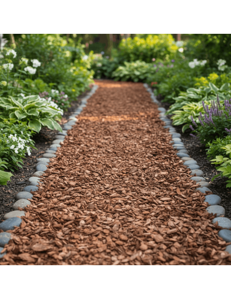 Decoratieve Résineux (Franse Schors) in een tuinpad | Advance Greenshop