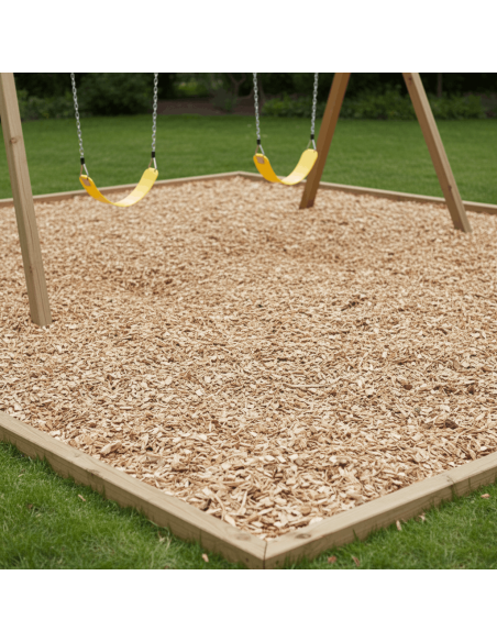 Houtchips naturel EN1177 onder een speeltoestel | Advance Greenshop