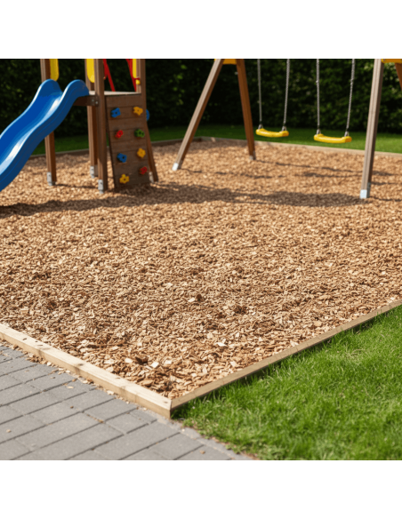 Houtchips naturel EN1177 onder een speeltoestel | Advance Greenshop