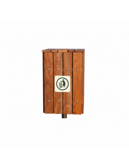 Afvalbak Calipso padouk om in te betoneren voor duurzame openbare buitenruimtes