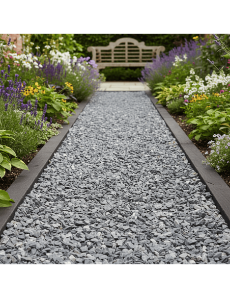 Icy Blue Siergrind in een tuinpad