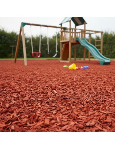Rood gekleurde houtchips - EN1177 in een speeltuin | Advance Greenshop