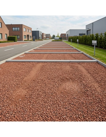 Granitoro Siergrind (rode porfier) gebruikt voor aanleg van een parking | Advance Greenshop