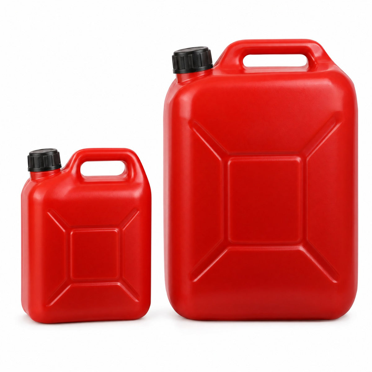 Jerricans rouges de 5 et 25 litres d’essence 2 temps