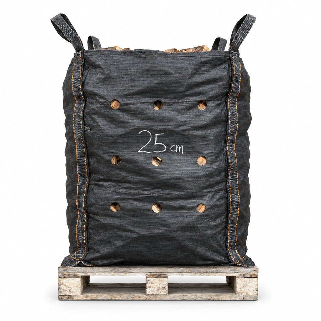 Big bag brandhout droog gemengd hardhout, houtblokken van 25 cm, op pallet