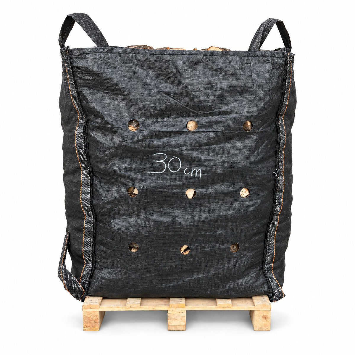 Big bag de bois de chauffage sec, feuillus mélangés, bûches de 30 cm, sur palette