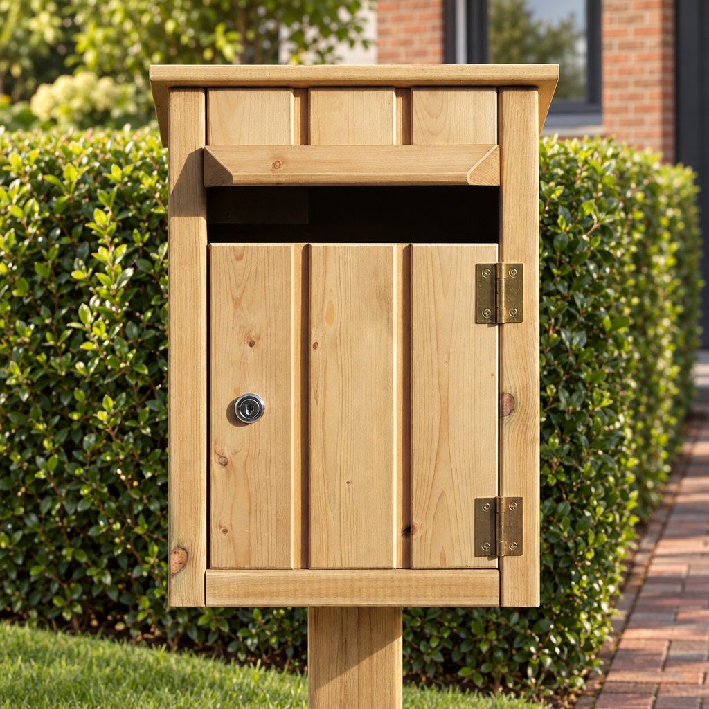 Houten brievenbus Pluto
