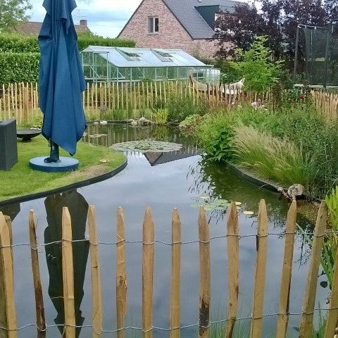 Kastanje omheining rond een vijver