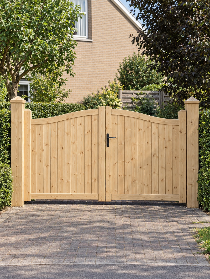 Grenen tuinpoort Royal gebogen (halve boog)