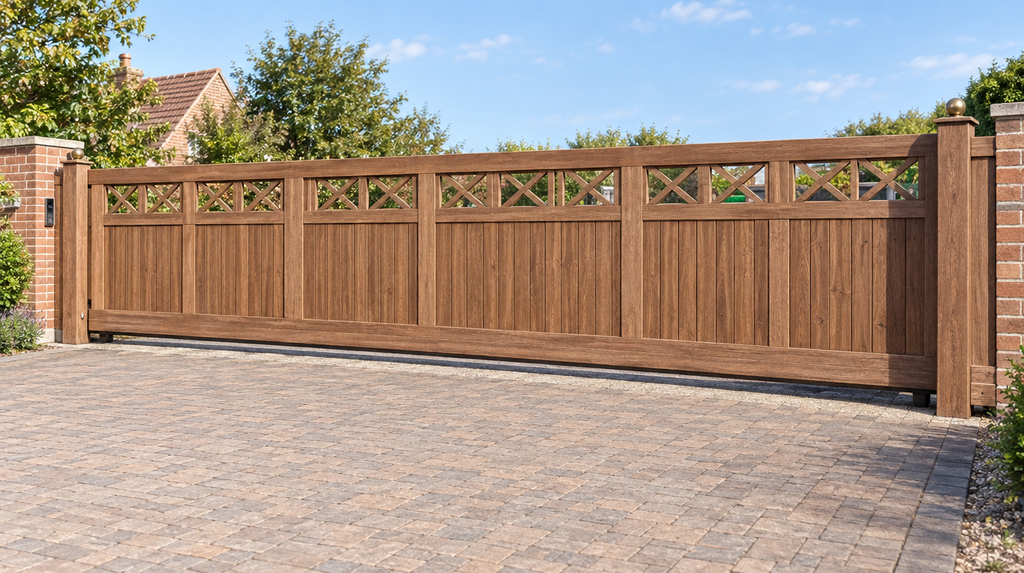 Schuifpoort zwevend type (Decoratief): Hoogte 1,90 m - Lengte: 3,10/4,50 m