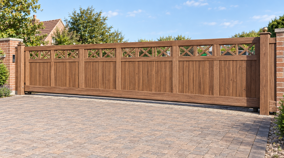 Schuifpoort zwevend type (Decoratief): Hoogte 1,90 m - Lengte: 3,10/4,50 m